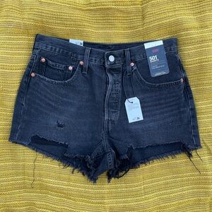 Levi’s | 501s Hi-Rise Charcoal Wash Button-Fly 501 Distressed Jean Shorts